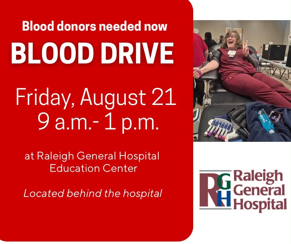 Donate blood August 21 at Raleigh General Hospital - WOAY-TV